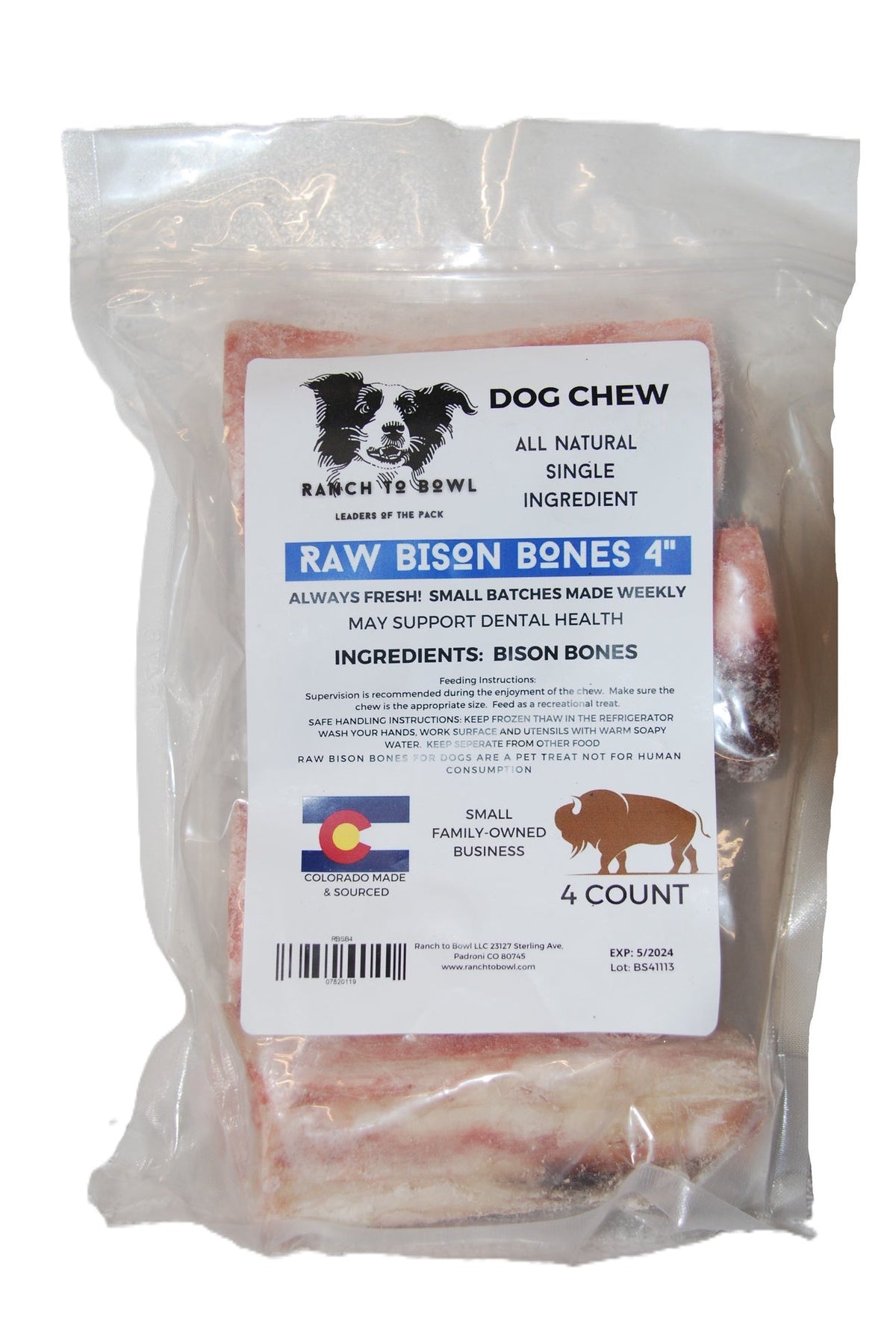 Ranch to Bowl Raw Frozen Bison Bone 4"- 4 pack