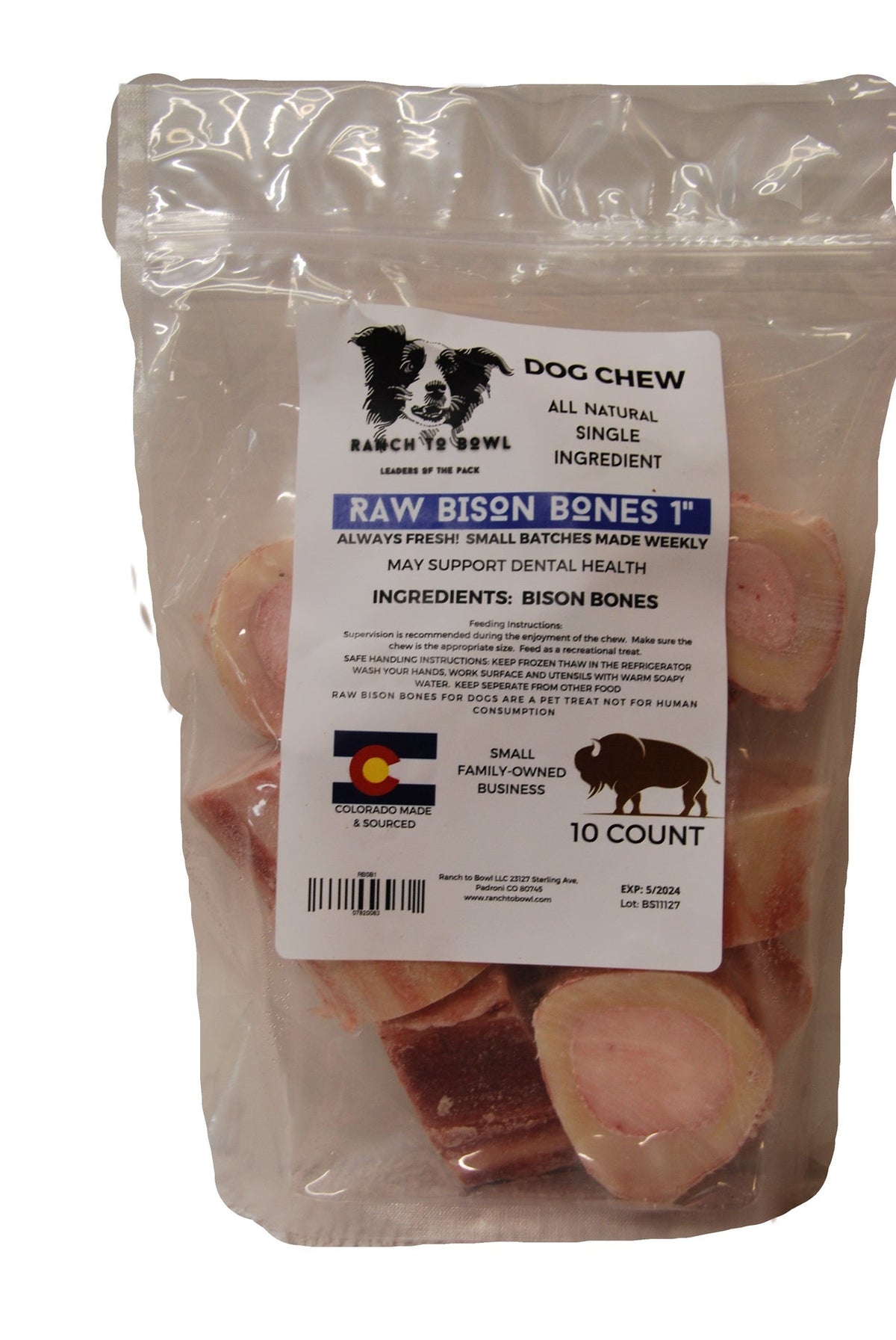 Ranch to Bowl Raw Frozen Bison Bones 1" - 10 pack