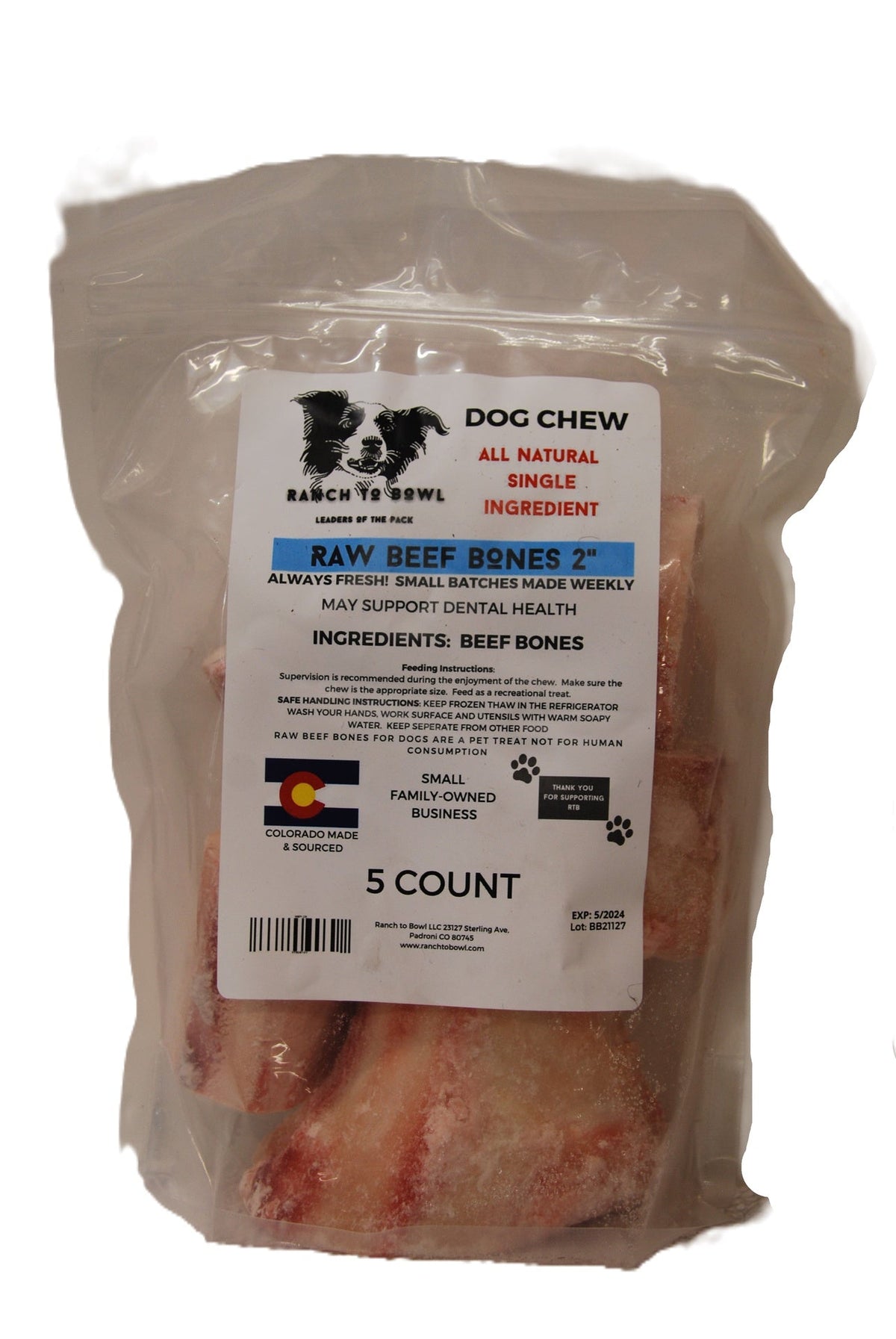 Ranch to Bowl Raw Frozen Beef Bones 2" - 4 pack