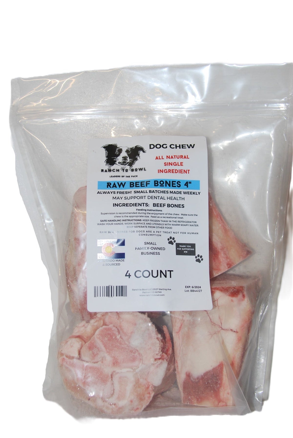 Ranch to Bowl Raw Frozen Beef Bones 4" - 4 pack