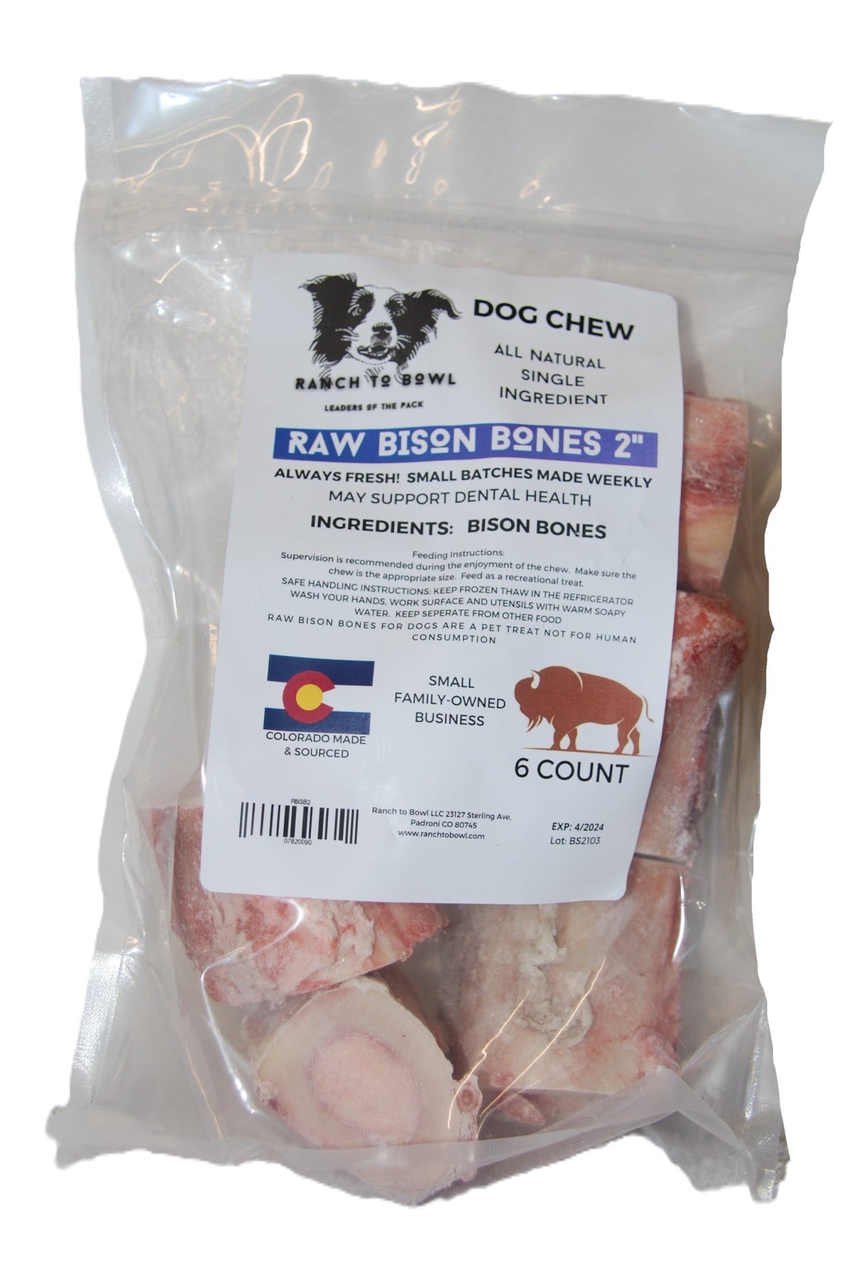 Ranch to Bowl Raw Frozen Bison Bones 2" - 6 pack