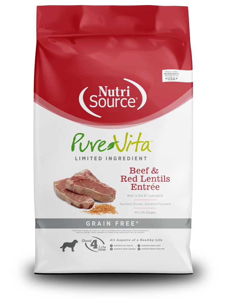 Pure Vita Grain Free Beef & Red Lentils Dog Food  8 / 4 lbs.