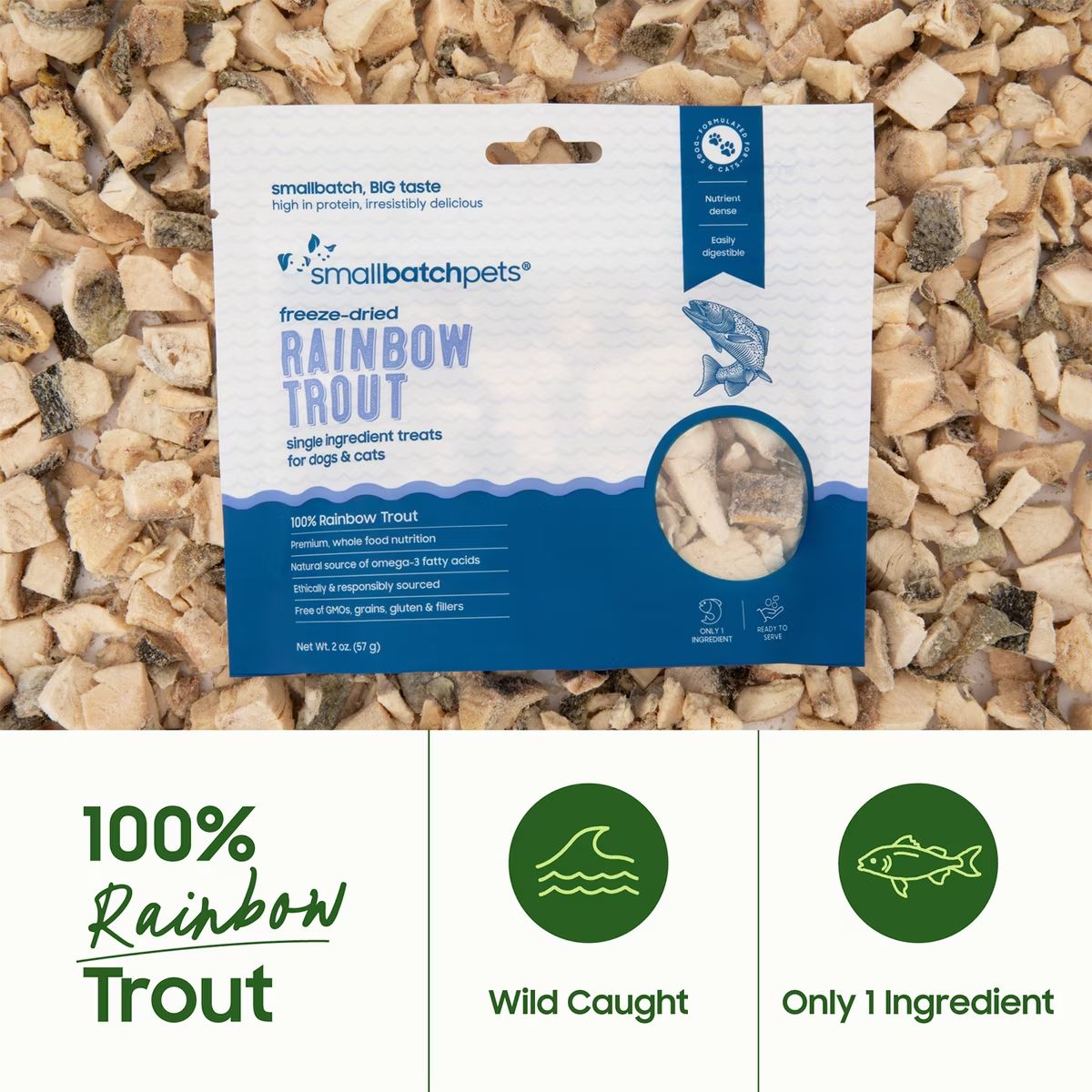 Small Batch Freeze Dried Rainbow Trout Treats 2 oz