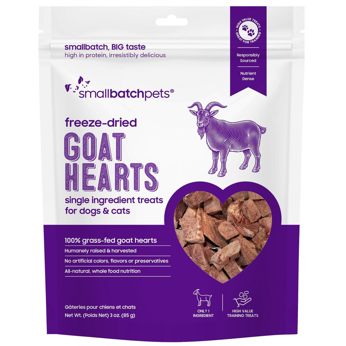Small Batch Dry Freeze Dried Goat Hearts 3oz