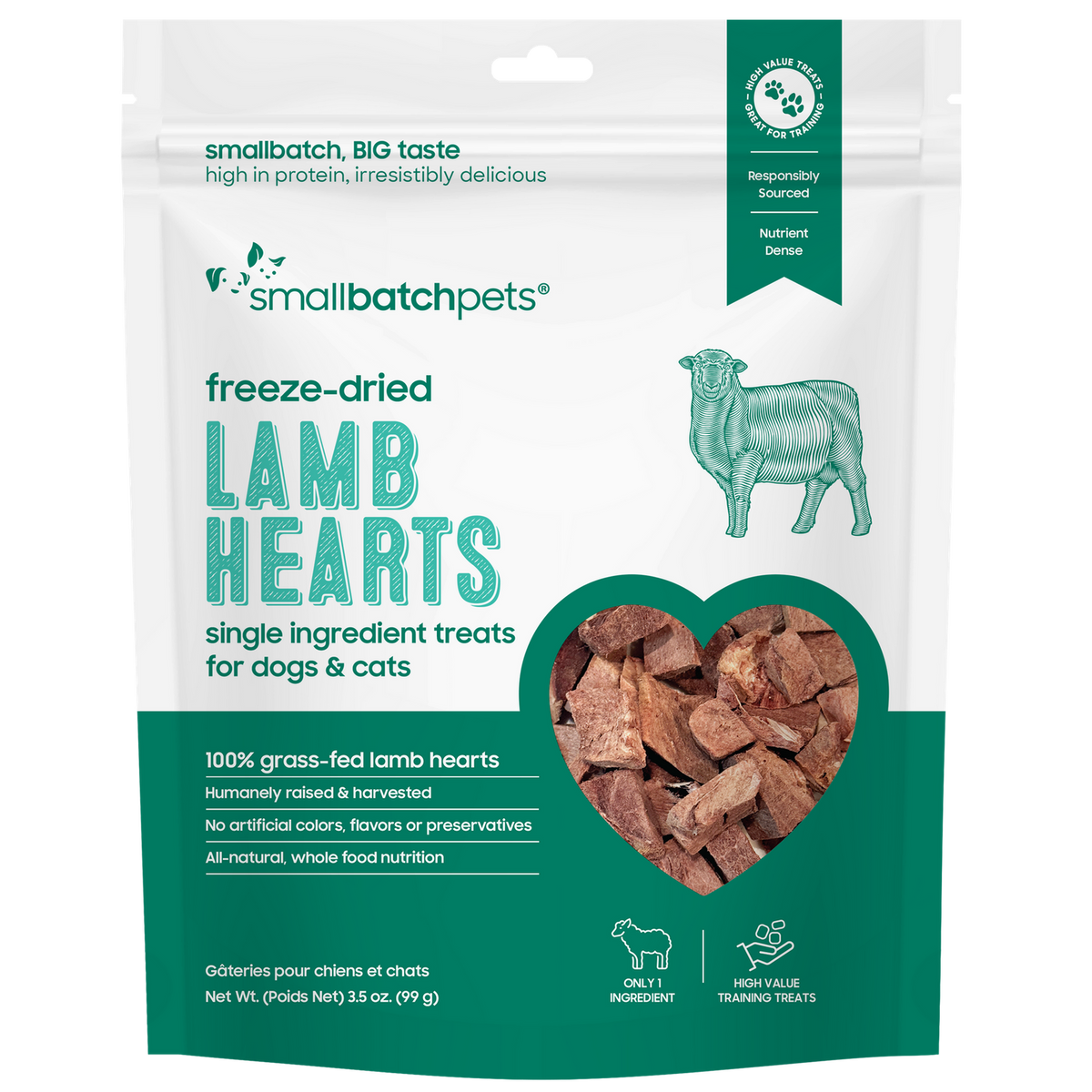 Small Batch Dry Freeze Dried Lamb Hearts - 3.5oz