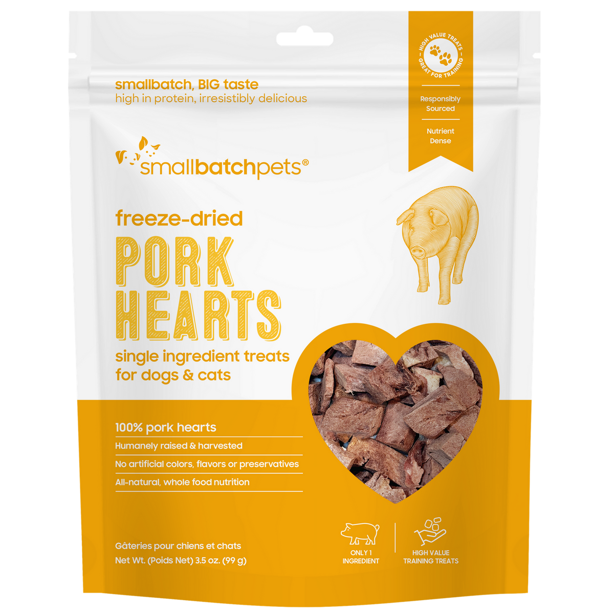 Small Batch Dry Freeze Dried Pork Hearts - 3.5oz