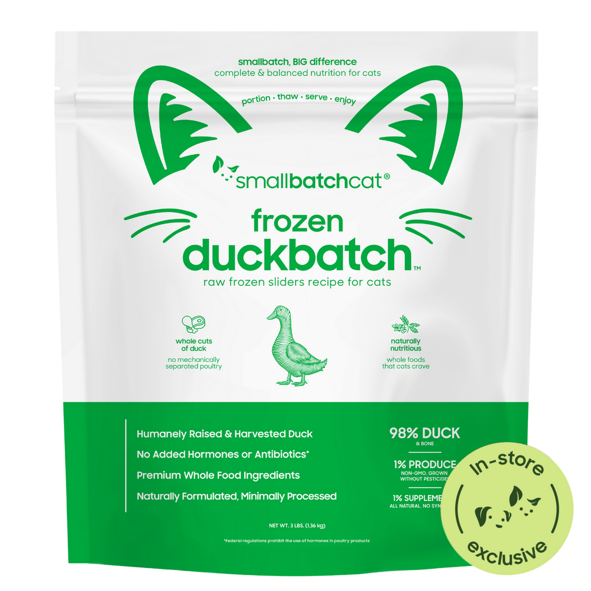 Small Batch Frozen Duck Sliders for Cats - 3lb