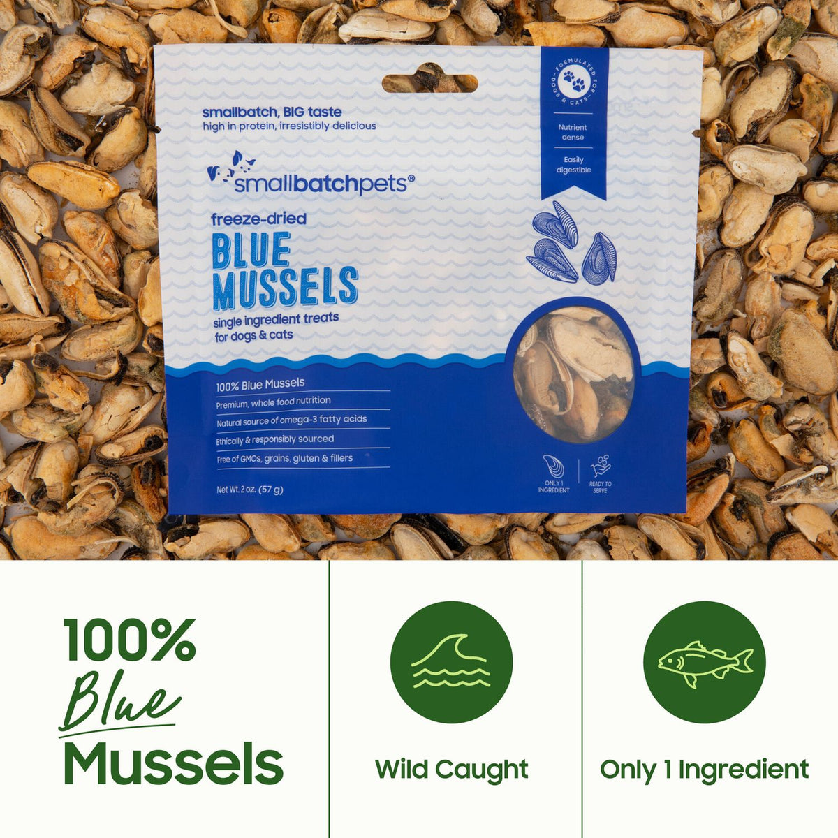 Small Batch Dry Smallbatch Freeze Dried Blue Mussels Treat 2.0oz