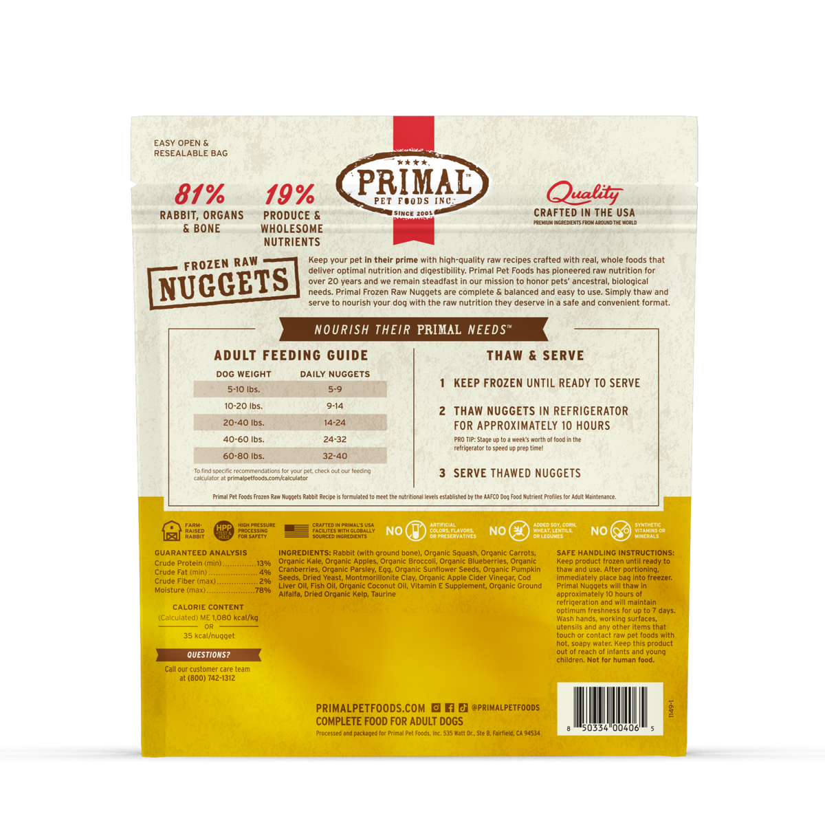 Primal Raw Rabbit Nuggets 3lb