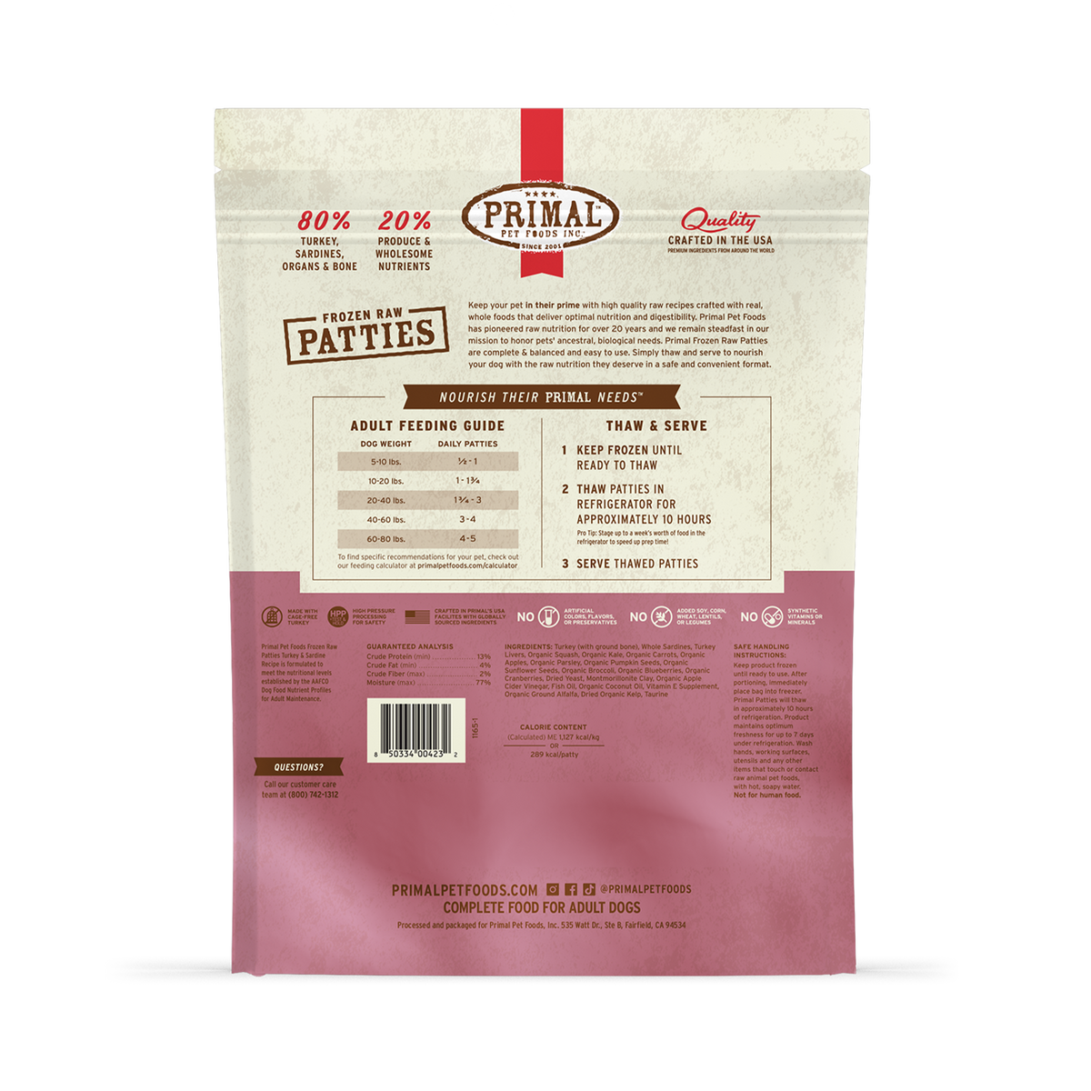 Primal Turkey and Sardines Patties 6lb