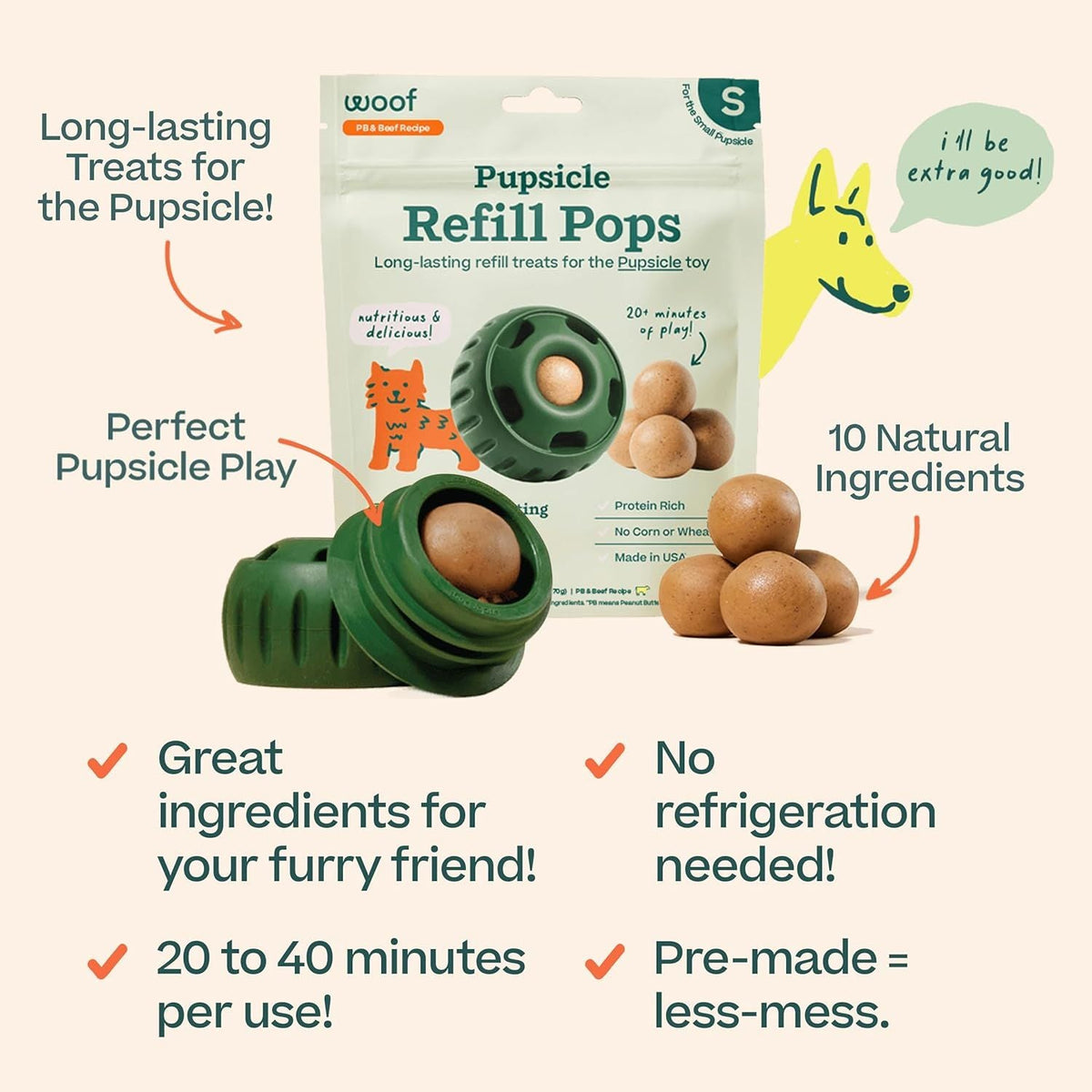 Woof Pupsicle Refill Beef Peanut Butter Small