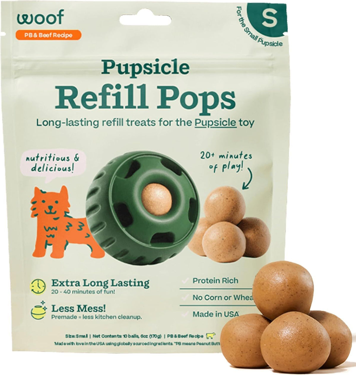 Woof Pupsicle Refill Beef Peanut Butter Small