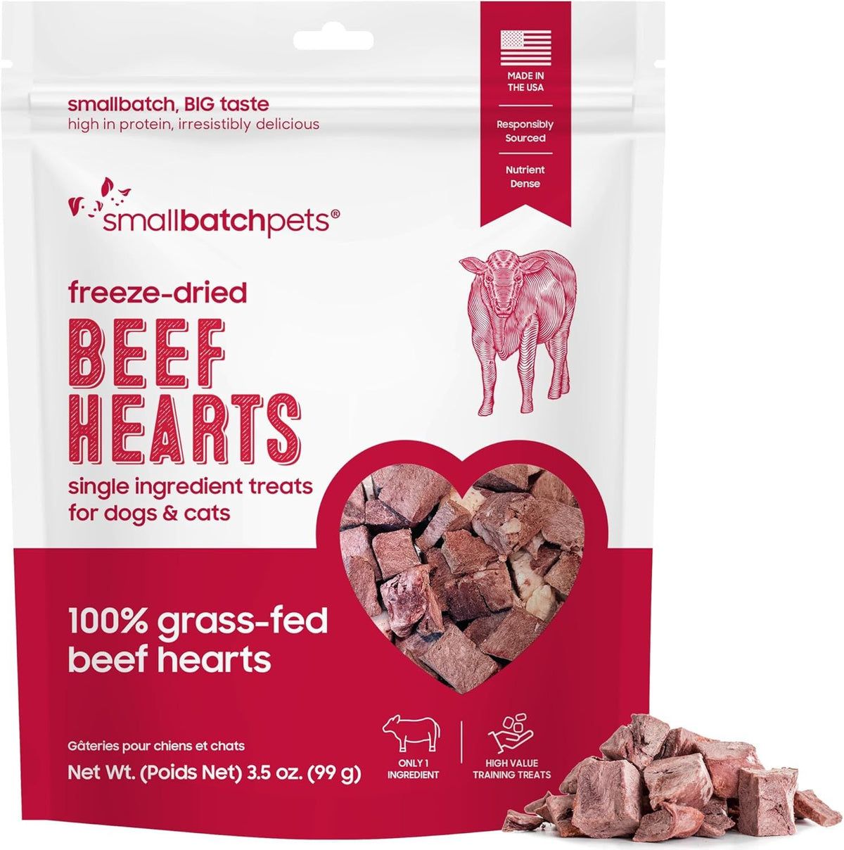 Small Batch Dry Freeze Dried Beef Hearts - 3.5oz