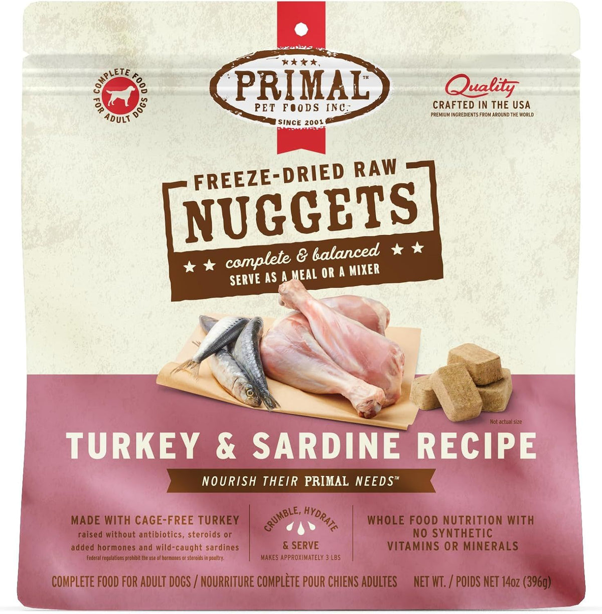 Primal Dog Freeze Dried Nuggets Turkey Sardine 14 oz