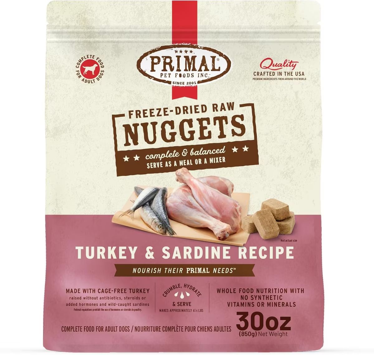 Primal Dog Freeze Dried Nuggets Turkey Sardine 30 oz