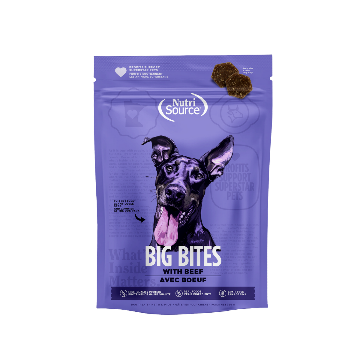 NutriSource Grain Free Big Bite Beef Dog Treat  12/14 oz.