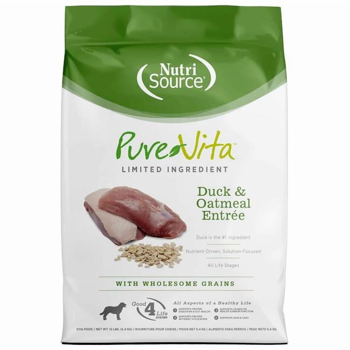 Pure Vita Duck & Oatmeal Dog Food  12 lbs.