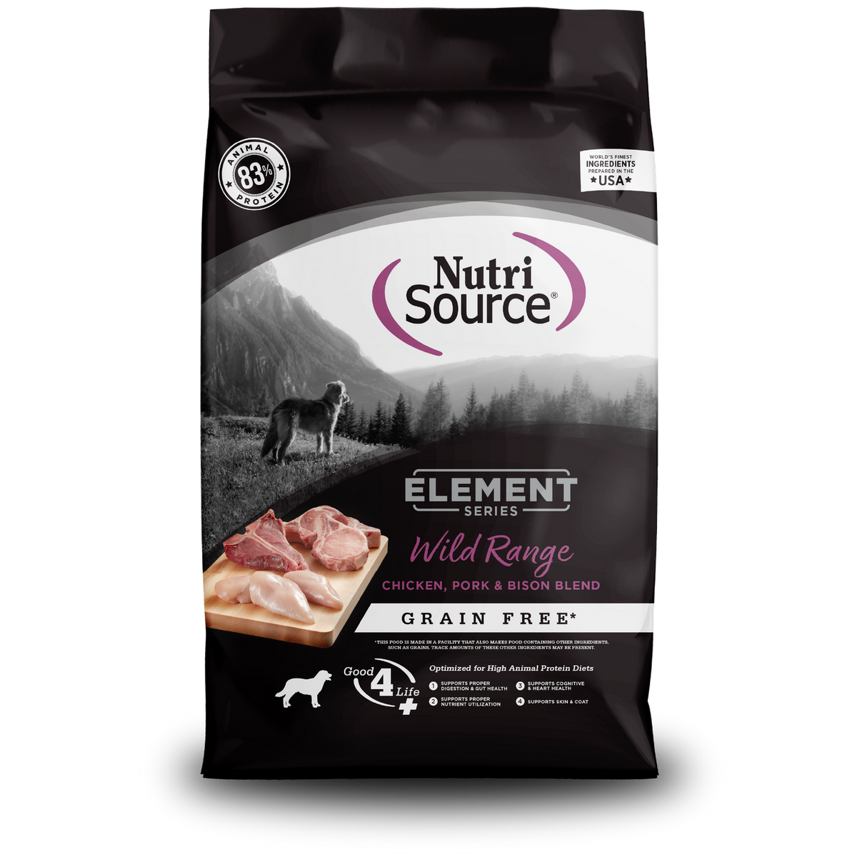 NutriSource Element Series Wild Range Chicken, Pork & Bison Dog Food  12 lbs.