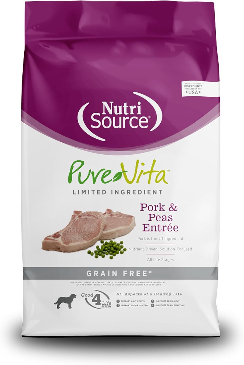 Pure Vita Grain Free Pork & Peas Dog Food  25 lbs.