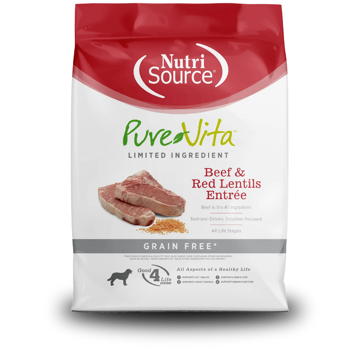 Pure Vita Grain Free Beef & Red Lentils Dog Food  12 lbs.