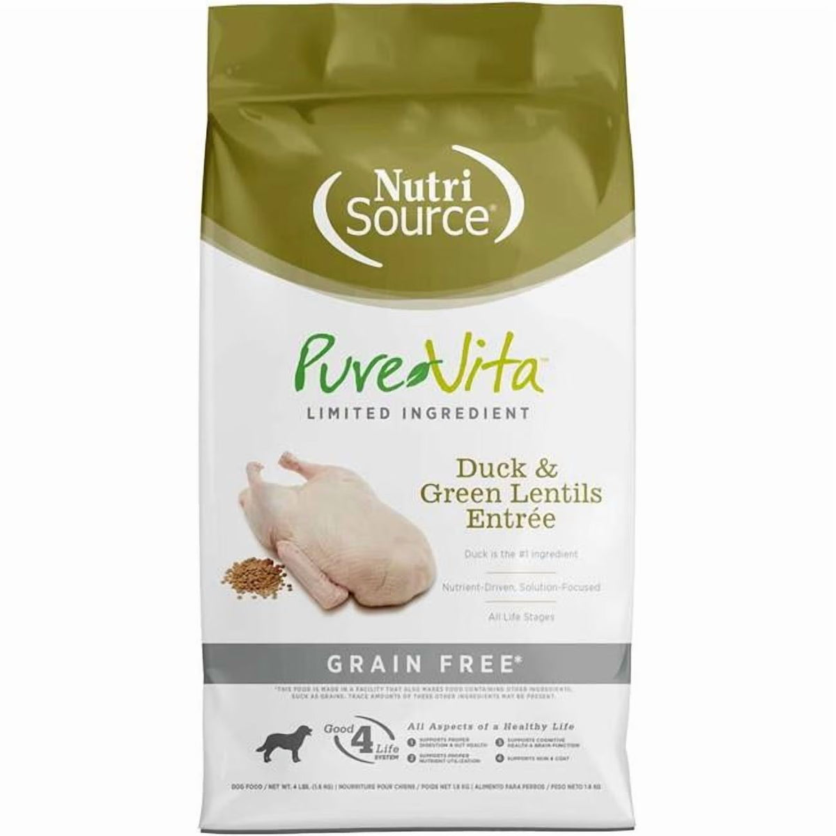 Pure Vita Grain Free Duck & Green Lentils Dog Food  8 / 4 lbs.
