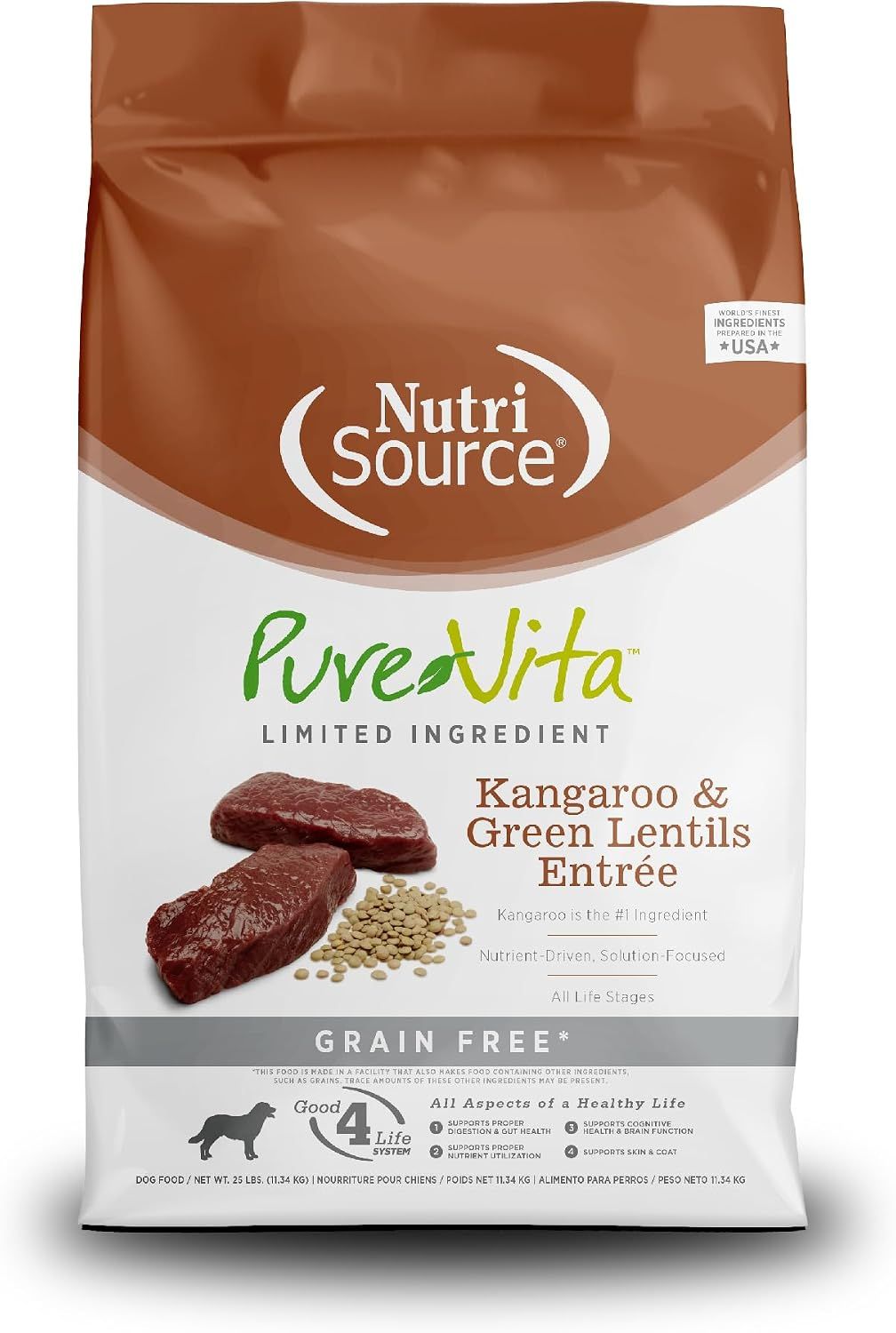 Pure Vita Grain Free Kangaroo & Green Lentils Dog Food  8 / 4 lbs.
