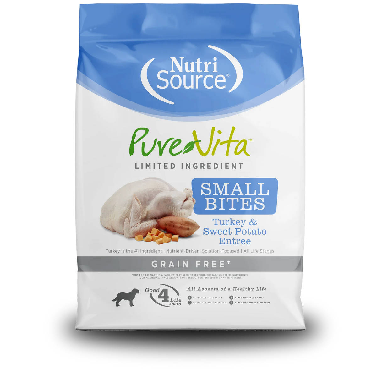 Pure Vita Grain Free Turkey & Sweet Potato Small Bites Dog Food  8 / 4 lbs.