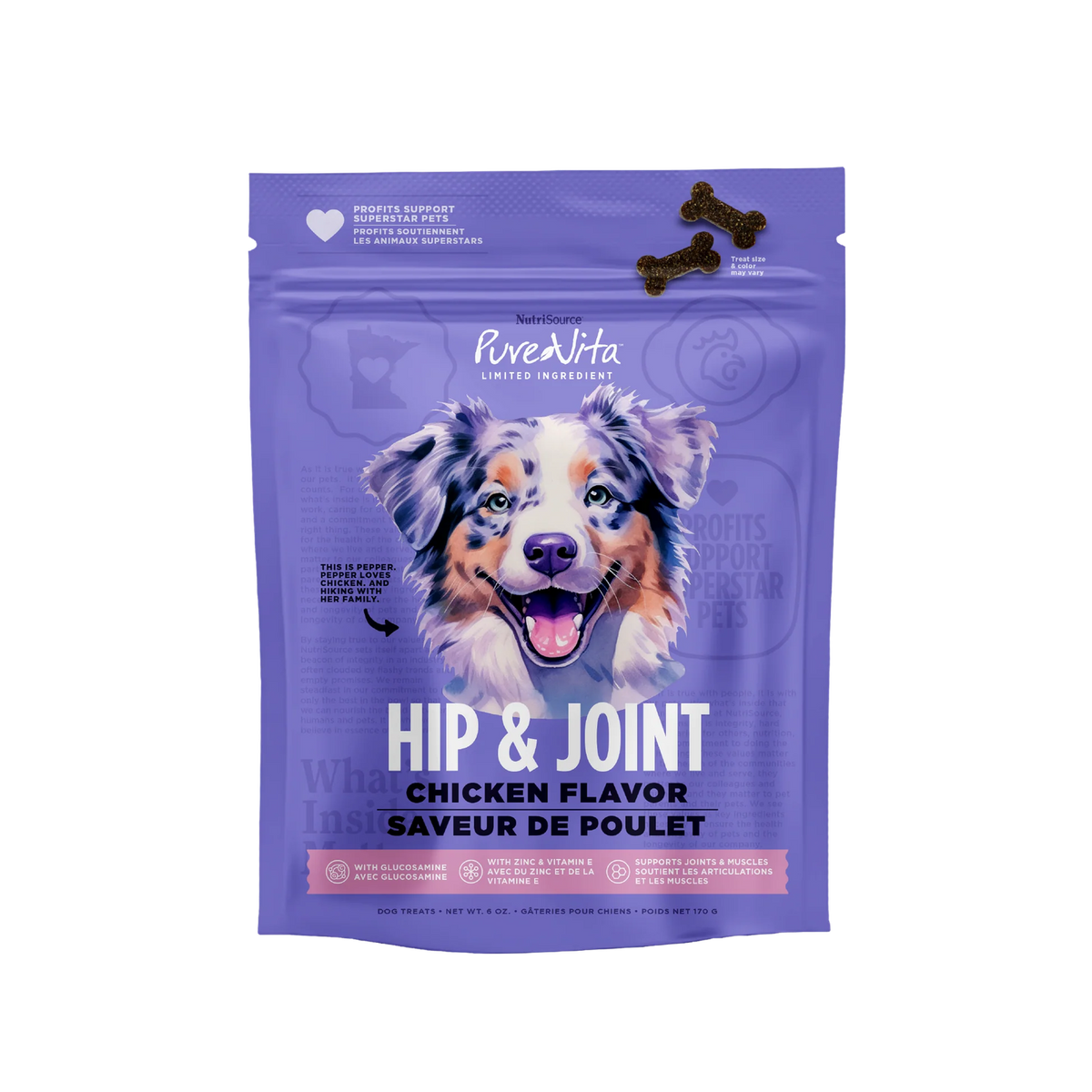 Pure Vita Hip & Joint Chicken Dog Treats  12 / 6 oz.