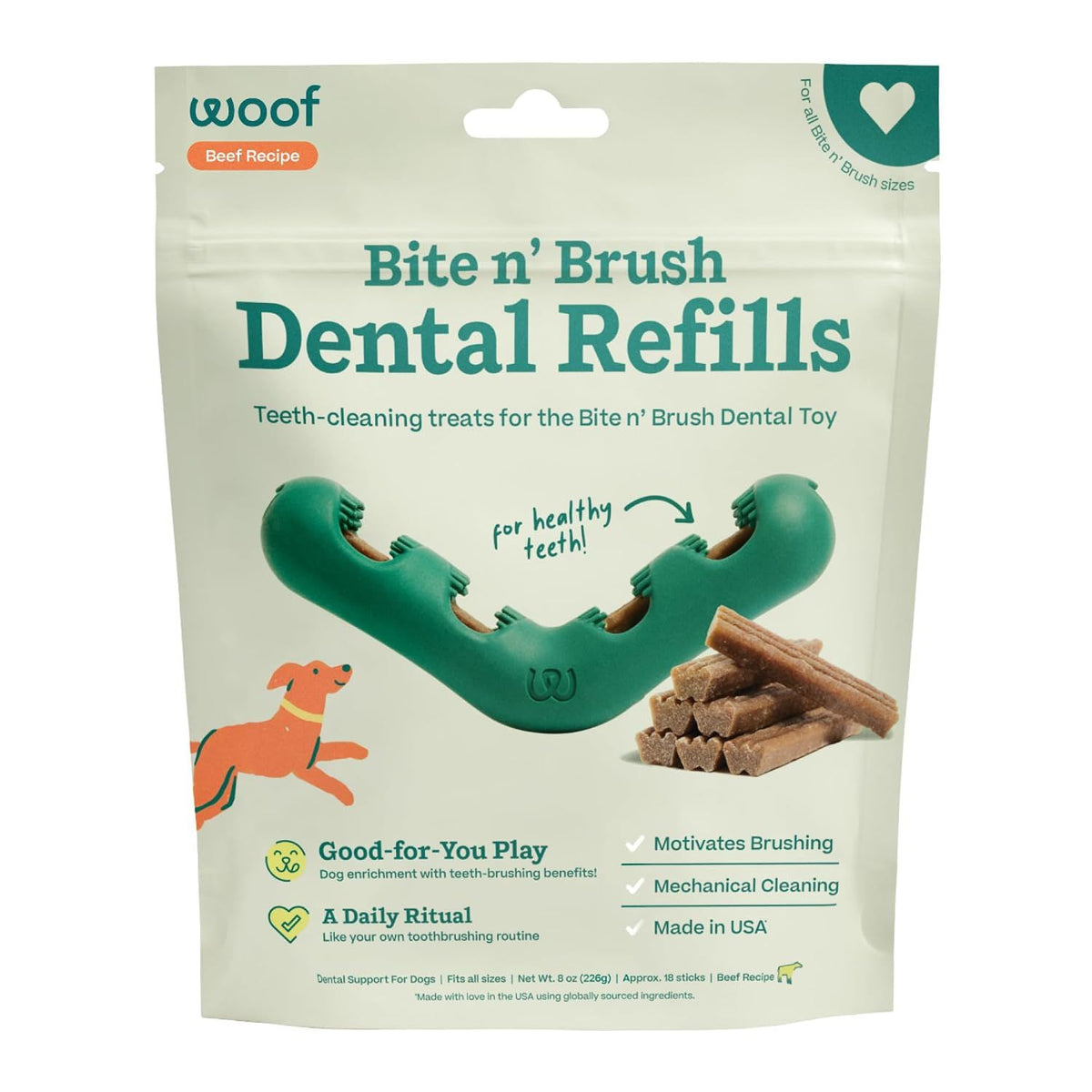 Woof Dog Brush & Bite Refill Beef 18-Pack