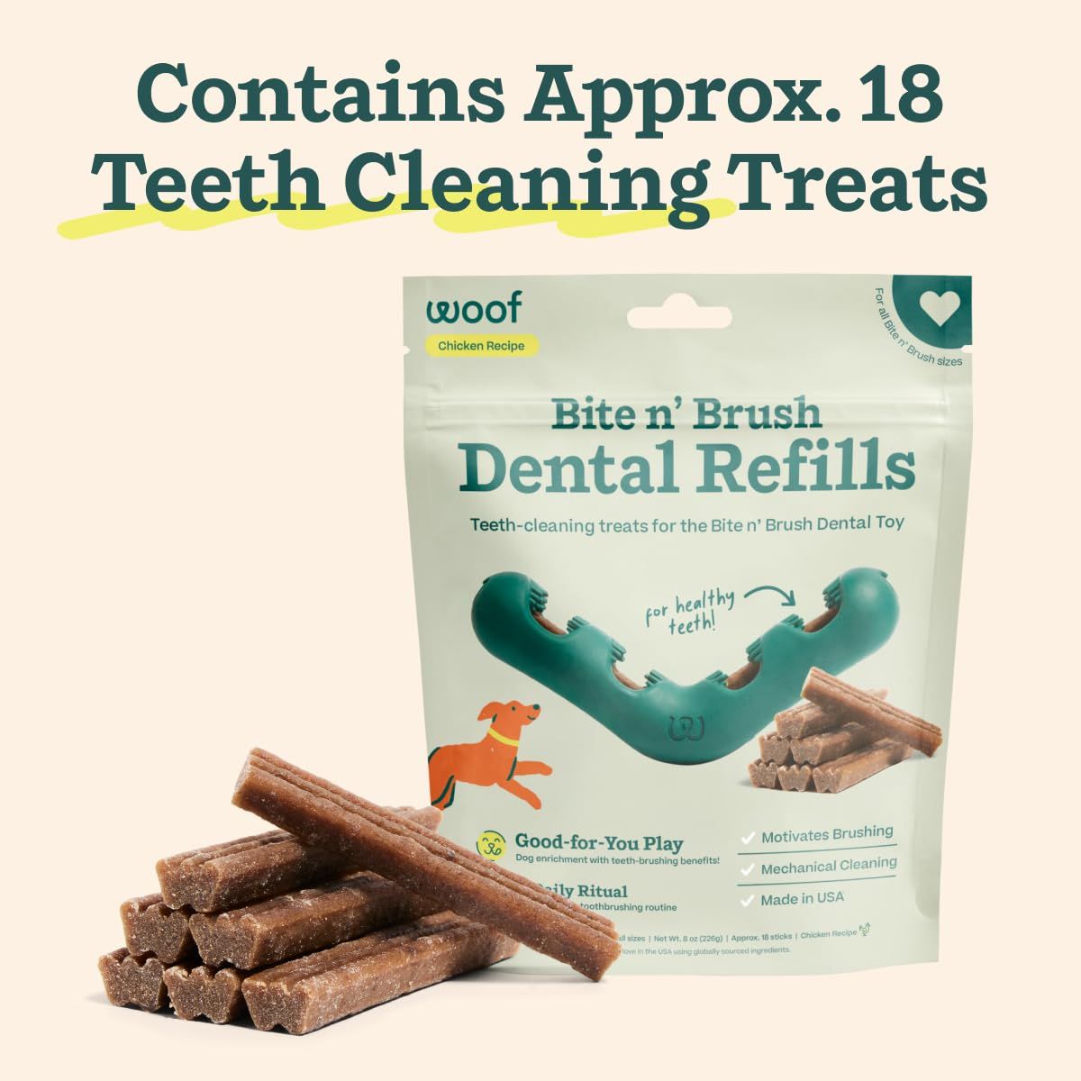 Woof Dog Brush & Bite Refill Beef 18-Pack