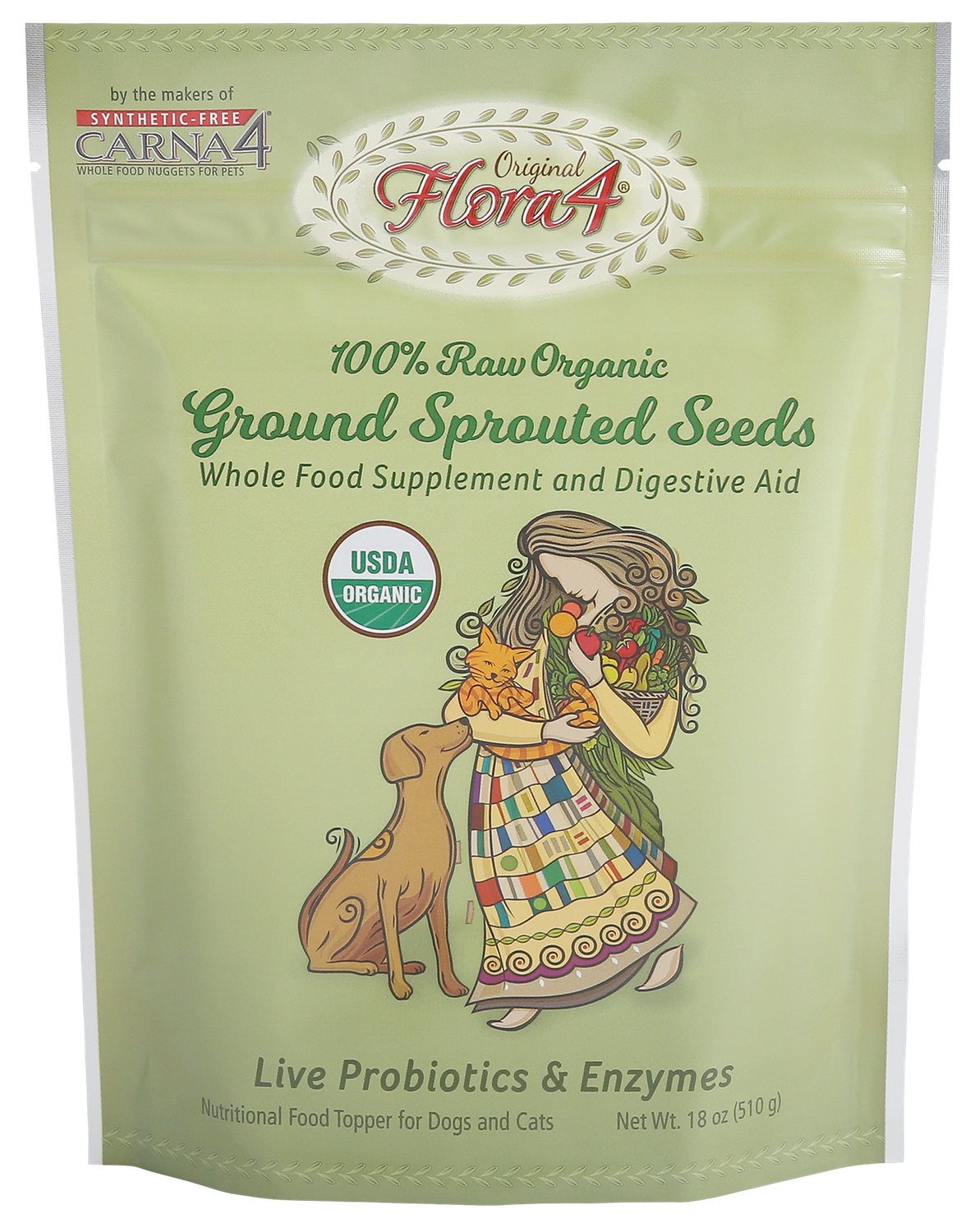 Carna4 Flora4 Ground Sprouted Seeds Food Topper 18oz