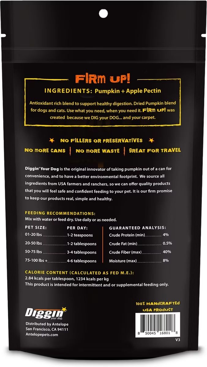 Diggin your dog Firm Up! Pumpkin Digestive Aid 1oz