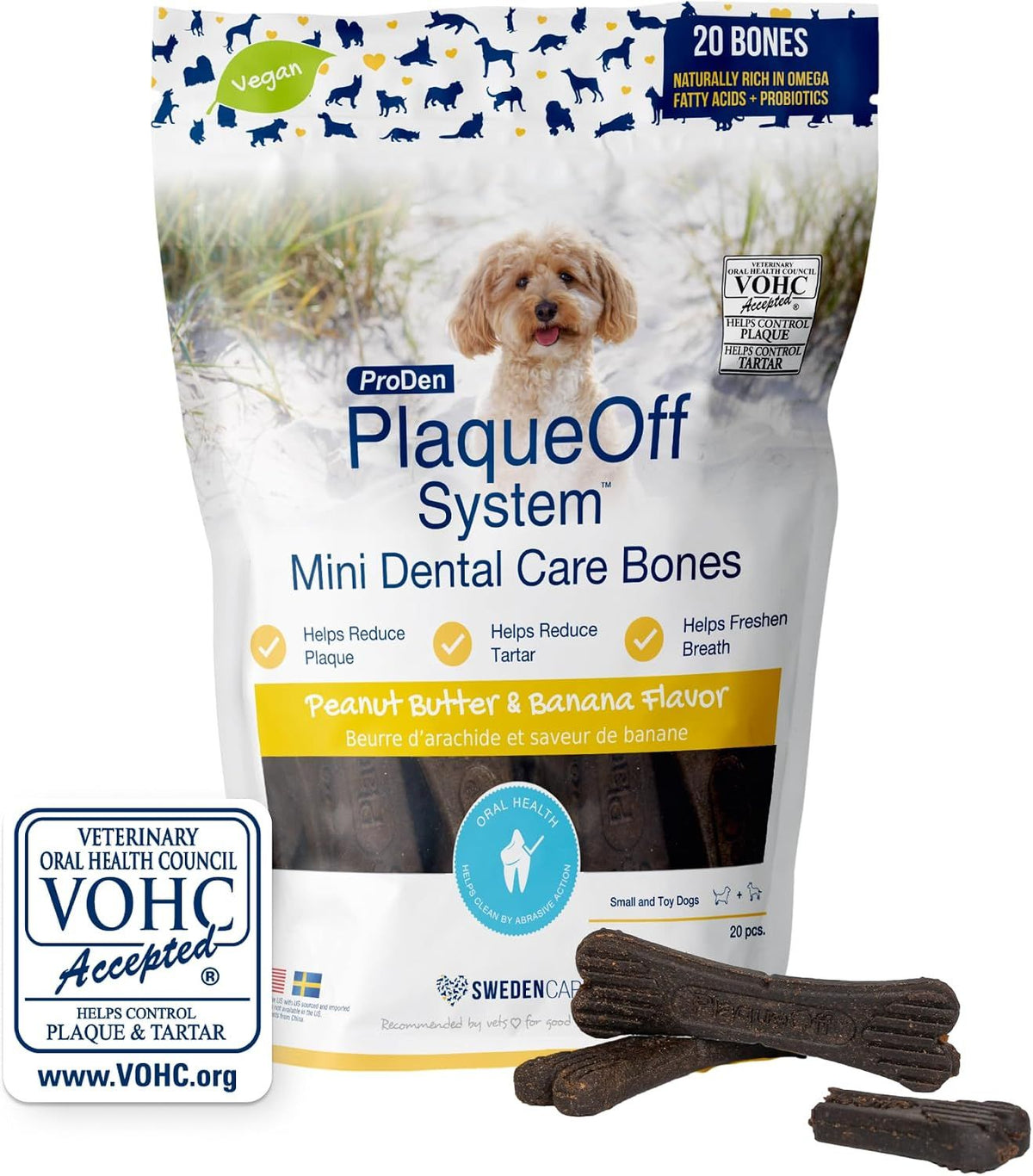 Plaque Off Mini Dental Bone Peanut Butter & Bacon 12oz