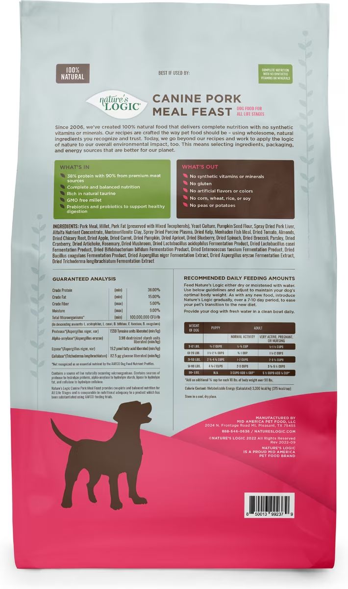 Natures Logic NLOGIC Dog DSTNCT Pork 12 lb