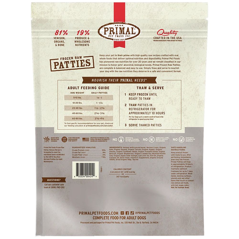 Primal Dog Food PAT Venison 6 lb