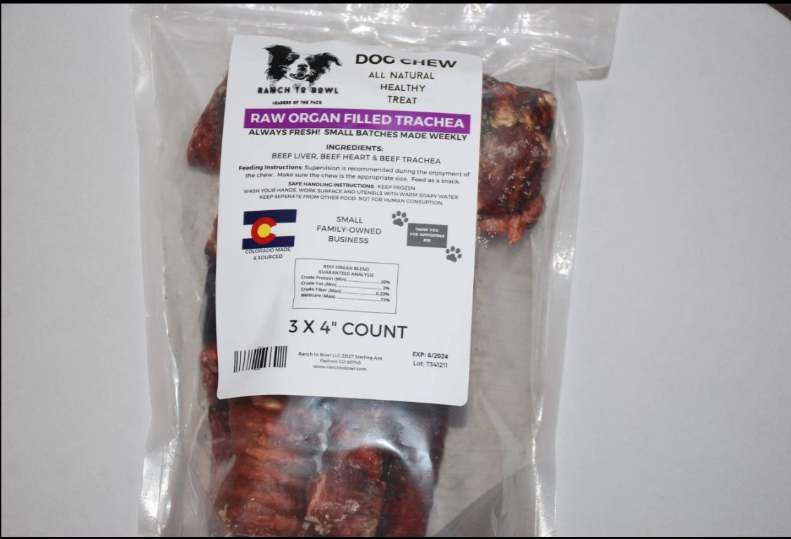 Ranch to Bowl Raw Organ Filled Trachea 4" 12ct