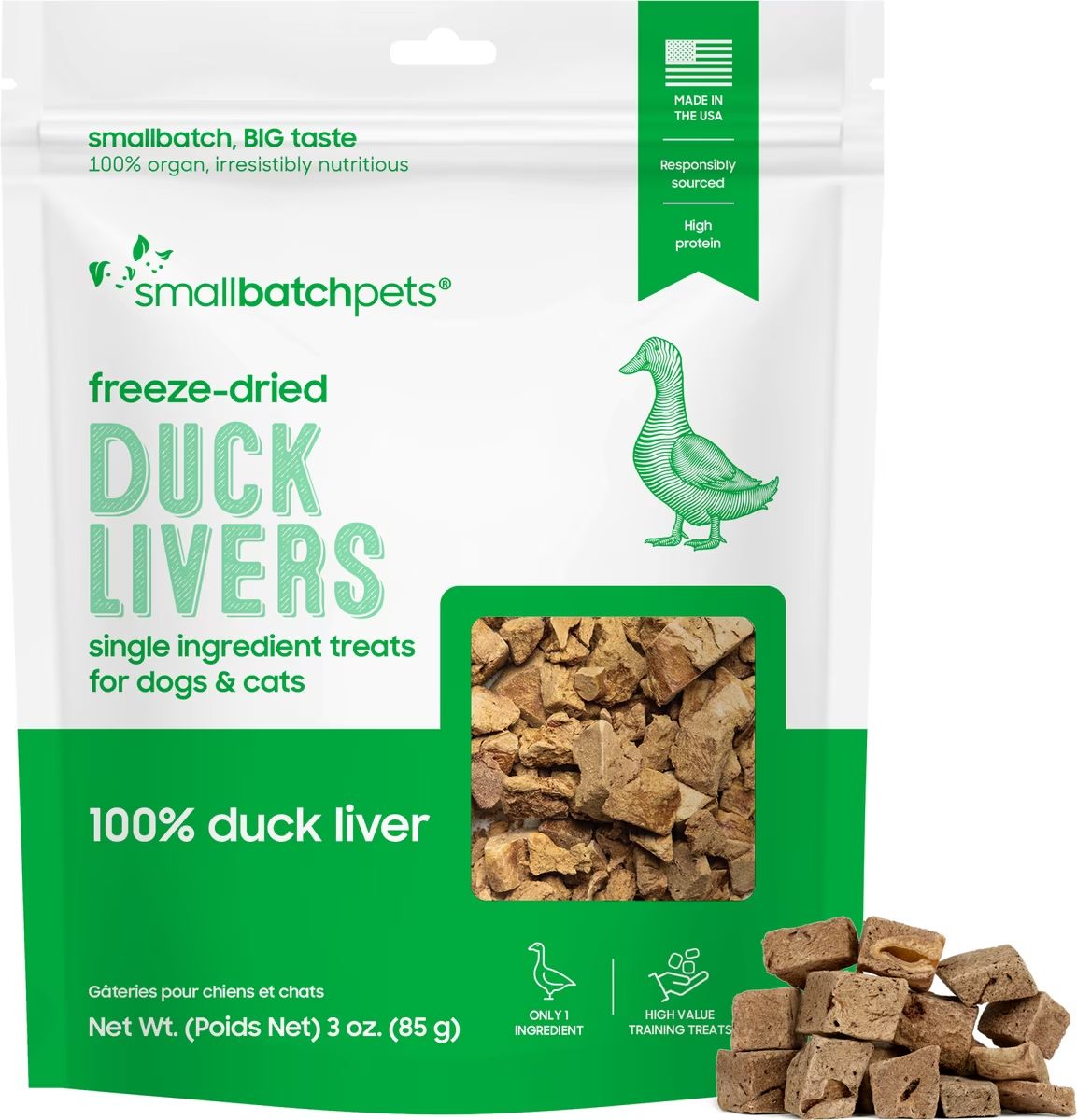 Small Batch Dry Freeze Dried Duck Liver Treat 3oz