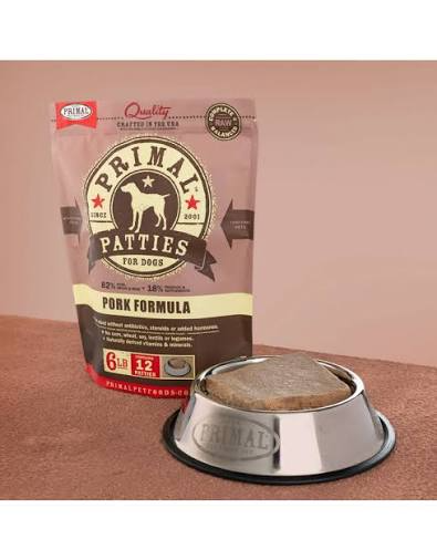 Primal Frozen Raw Patties for Dogs, Pork, 18 lb